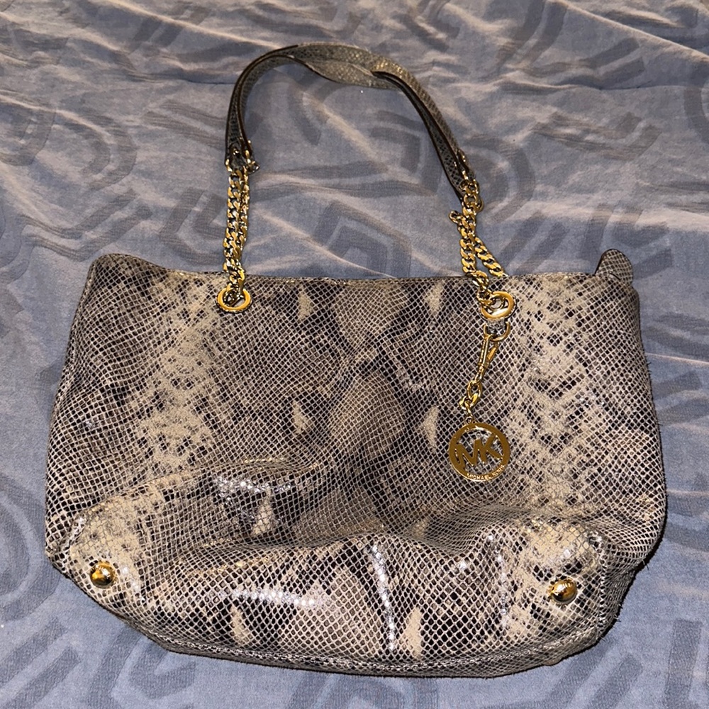 Authentic Micheal Kors snake skin patterned tote bag